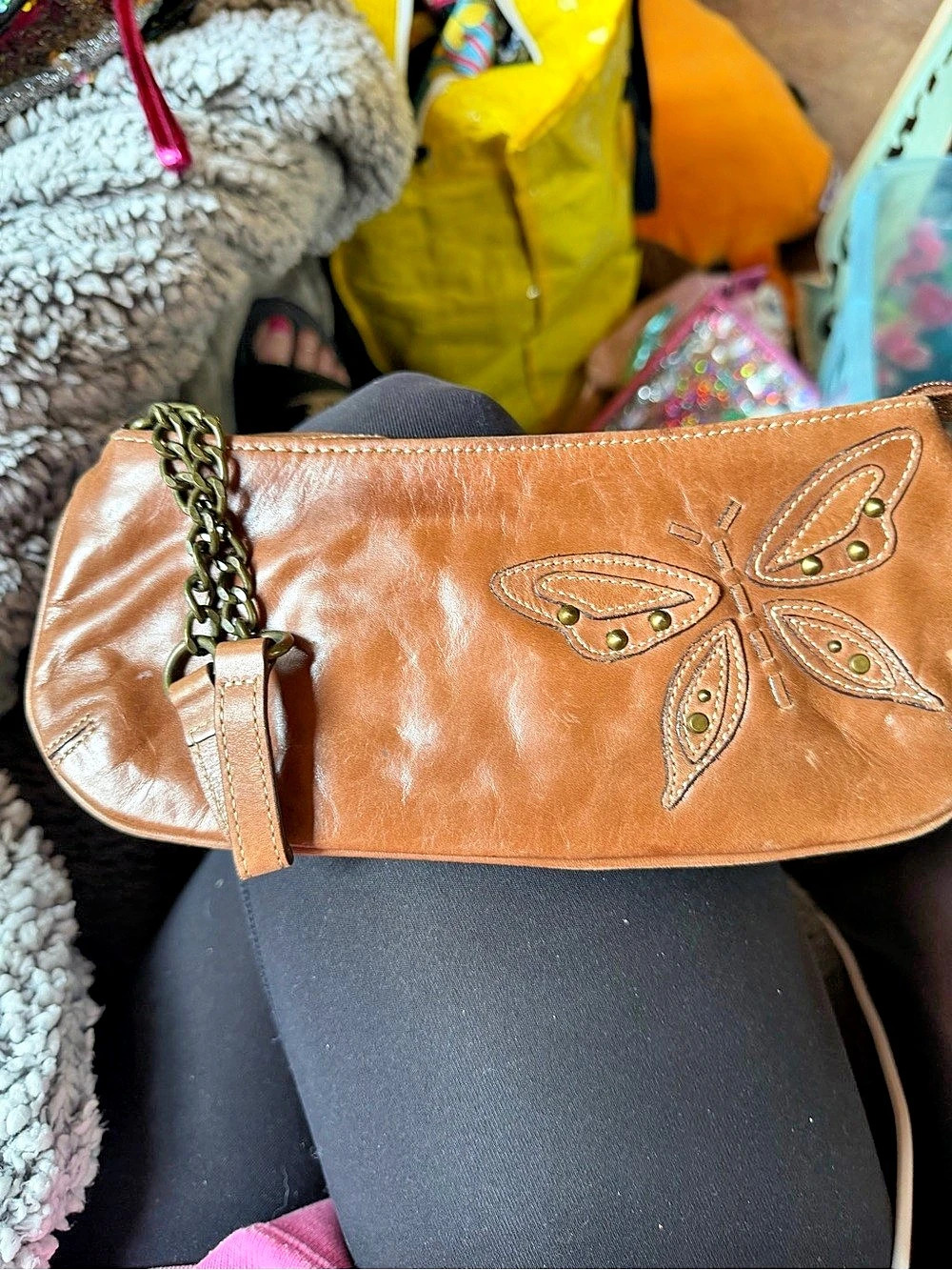 Fossil Butterfly Leather Shoulder Bag in Brown